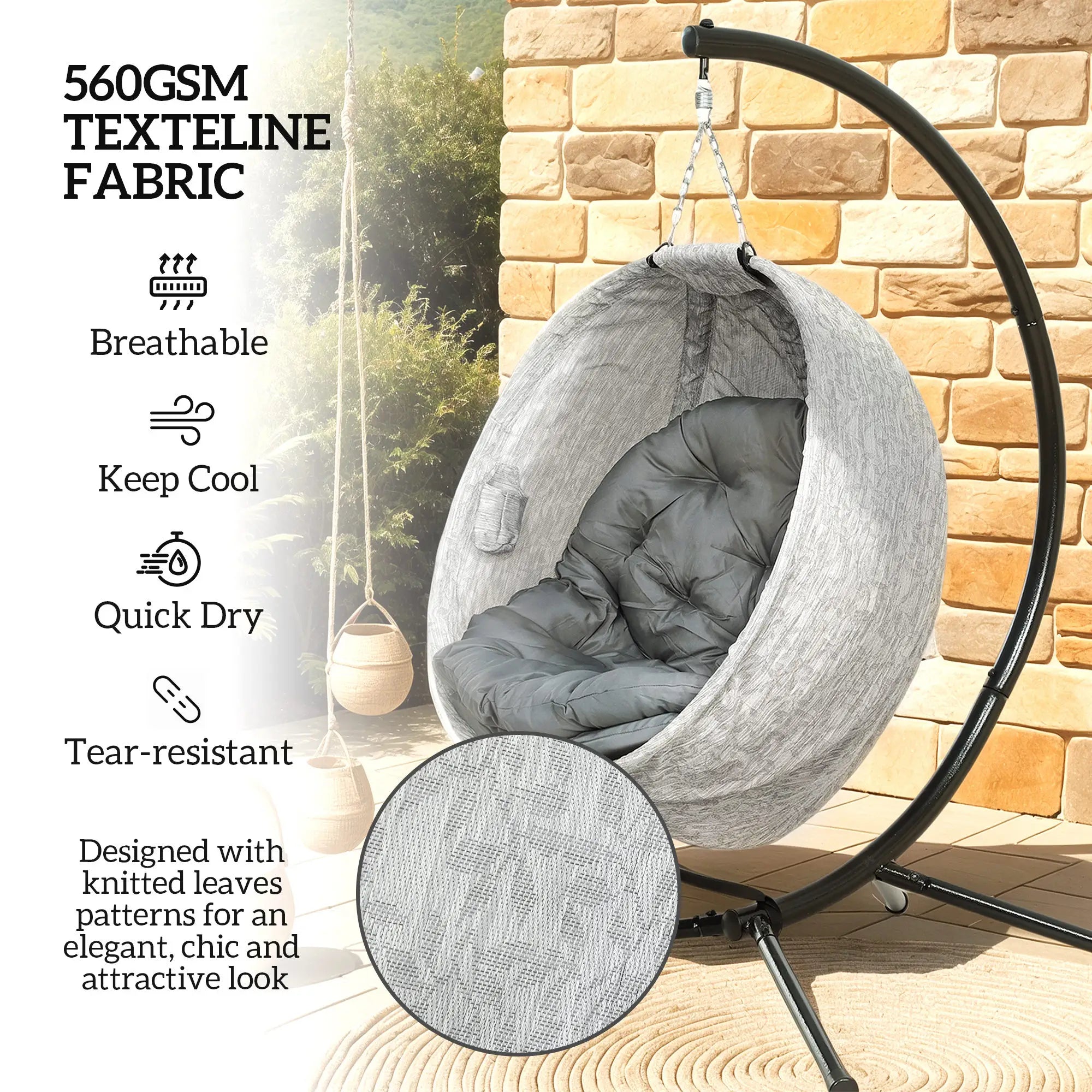 Egg Chair, Folding Basket, Hanging Swing with Stand, Cushions, Grey Patio Swings with Stand at Gallery Canada