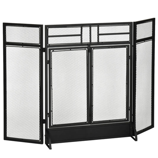 3-Panel Steel Mesh Fireplace Screen, 47x31in, Black Fireplace Screens Black at Gallery Canada