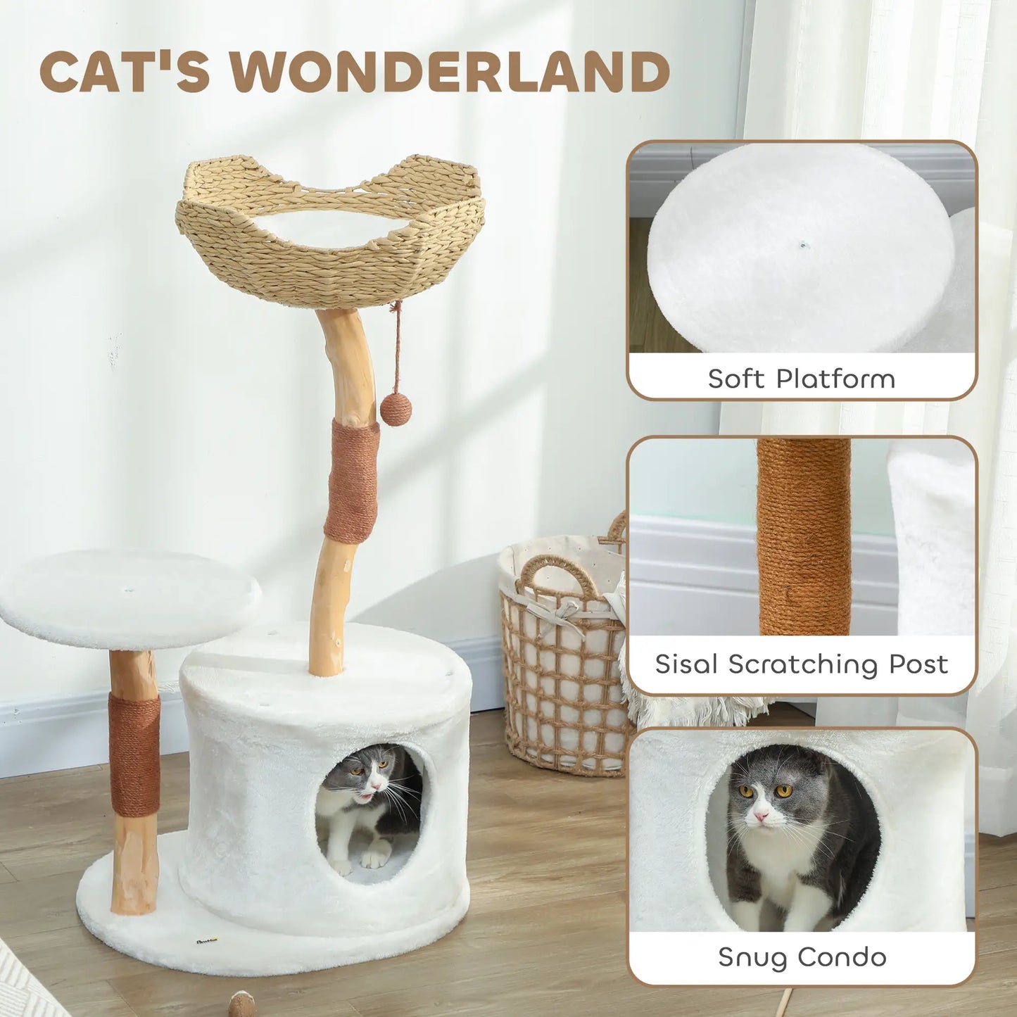 40 Inch Real Wood Cat Tree, Large Adult Cats, Scratching Posts, Condo, Perch Cat Trees at Gallery Canada