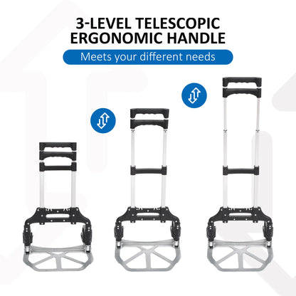 Folding Hand Truck, 2 Wheels, Heavy Duty, 3 Level Handle, 154lbs Capacity, Aluminum Folding Hand Trucks at Gallery Canada