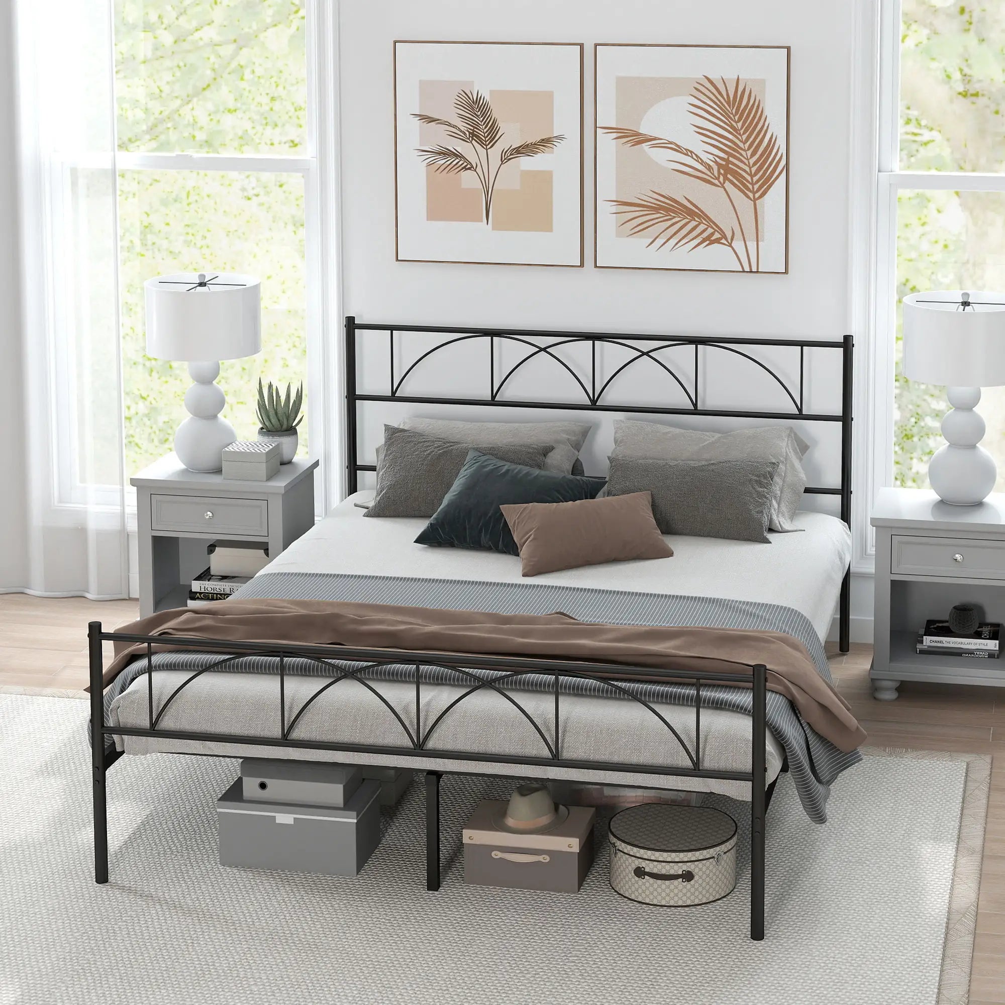 Queen Metal Platform Bed Frame, Steel Slat Support, Underbed Storage Bed Frames at Gallery Canada