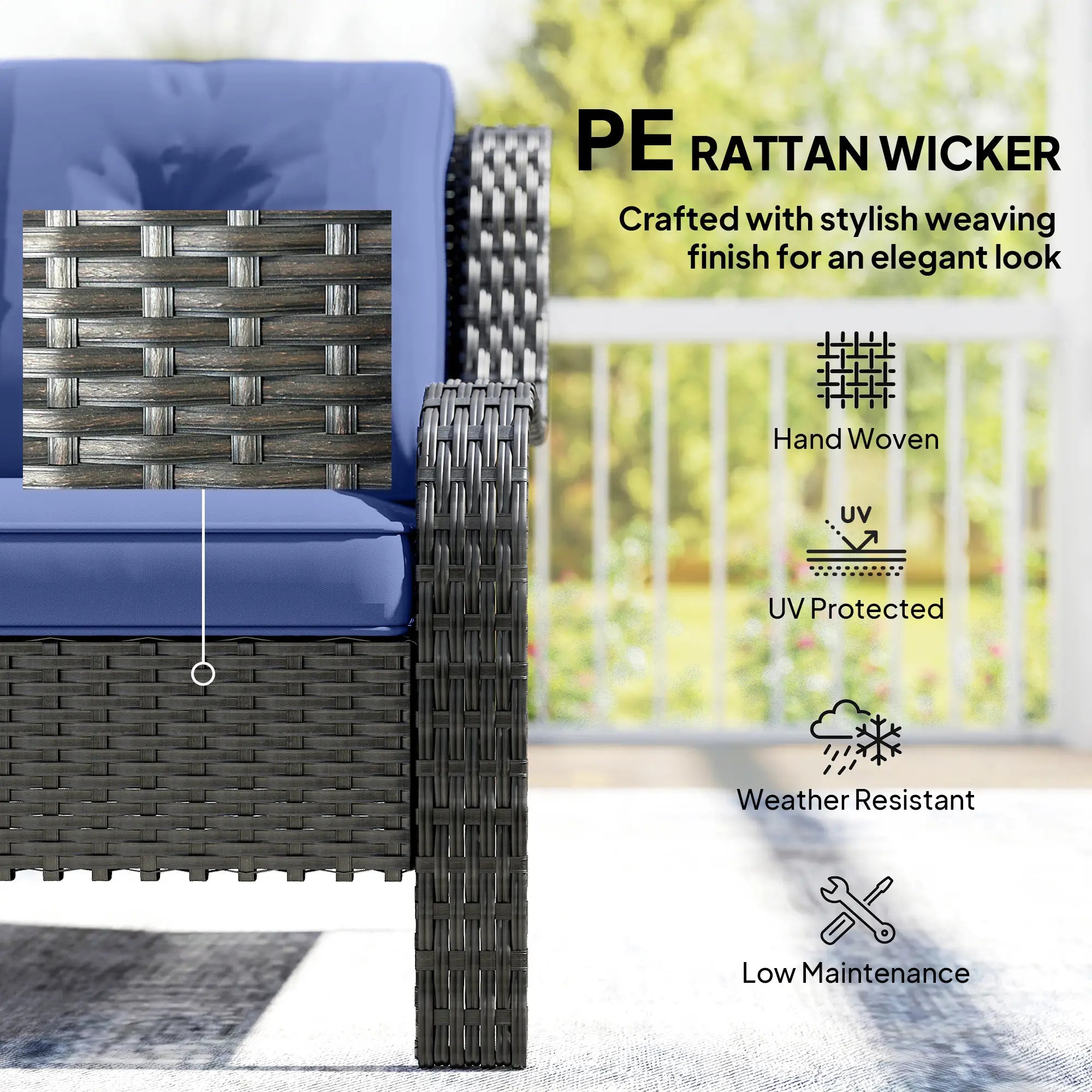 3 Seater Wicker Patio Sofa With Cushions, Deep Blue Patio Furniture Sets at Gallery Canada