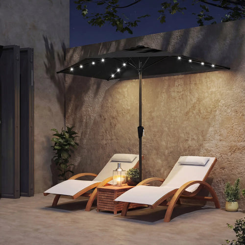Half Outdoor Patio Umbrella, Solar LED Lights, Crank, 105.1