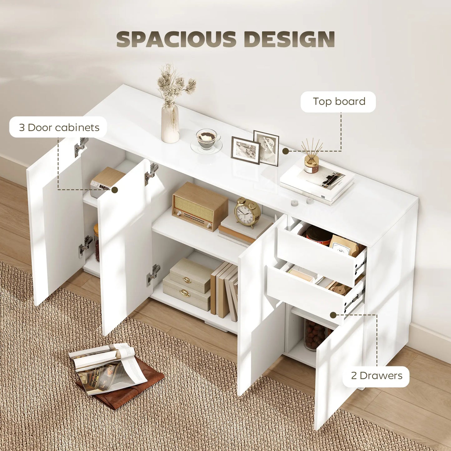 Kitchen Sideboard Storage Cabinet, Modern Coffee Bar with 2 Drawers, White Bar Cabinets at Gallery Canada