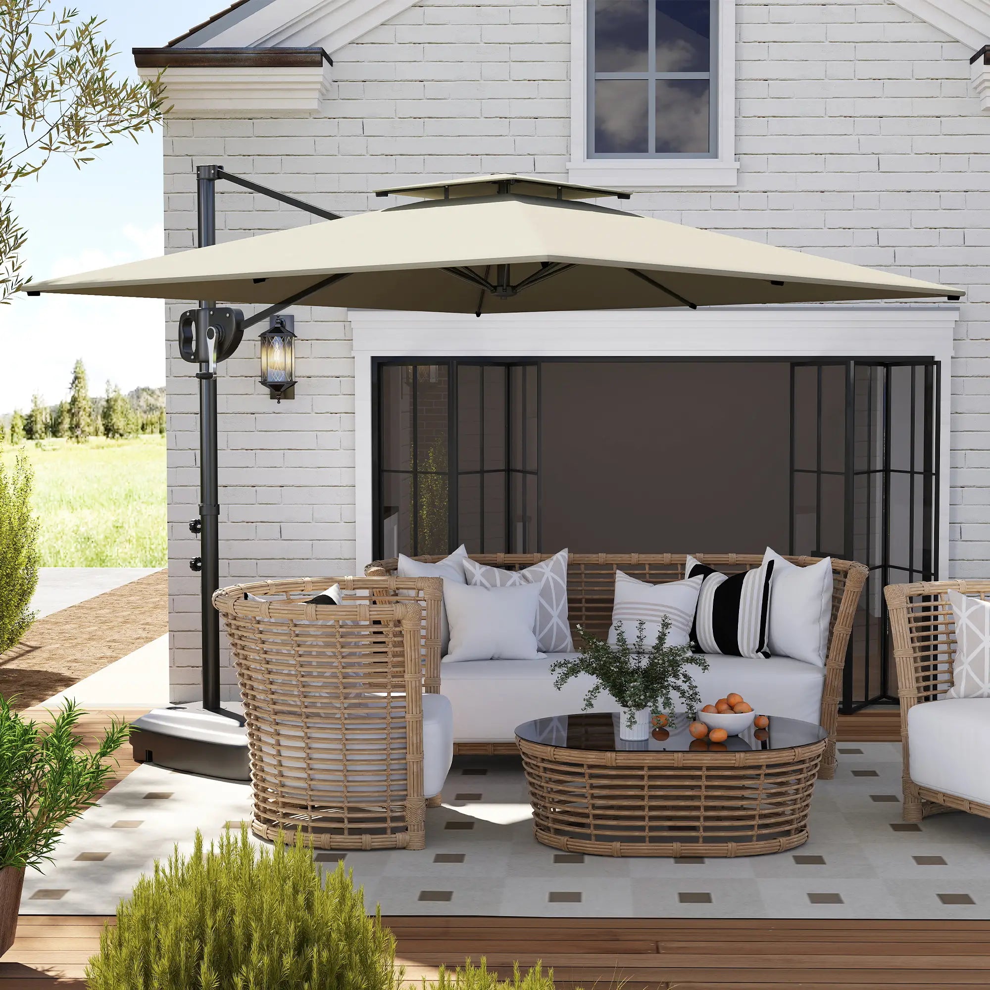 Square Cantilever Patio Umbrella, Double Top Offset, 8' x 9', Light Grey Offset Cantilever Umbrellas at Gallery Canada