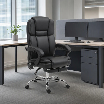 Massage Office Chair, Reclining Executive Chair with Vibration, Footrest, High Back, Black Massage Chairs at Gallery Canada