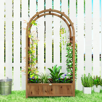 Raised Garden Bed With Arch Trellis, Planter Box, Dark Brown Wood Effect, Dark Brown Wooden Planter Boxes at Gallery Canada