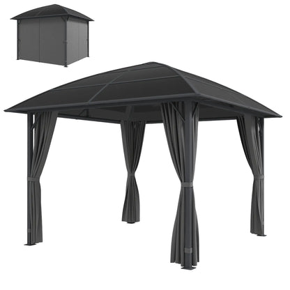 10' x 10' Hardtop Gazebo, Steel Frame, UV50+ Polycarbonate Roof, Light Grey Gazebos Black Roof, Dark Grey Frame and Light Grey Curtains at Gallery Canada