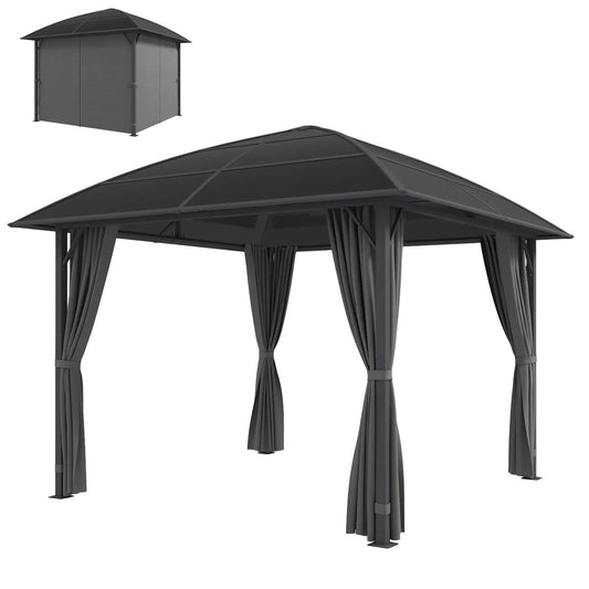 10' x 10' Hardtop Gazebo, Steel Frame, UV50+ Polycarbonate Roof, Light Grey Gazebos Black Roof, Dark Grey Frame and Light Grey Curtains at Gallery Canada