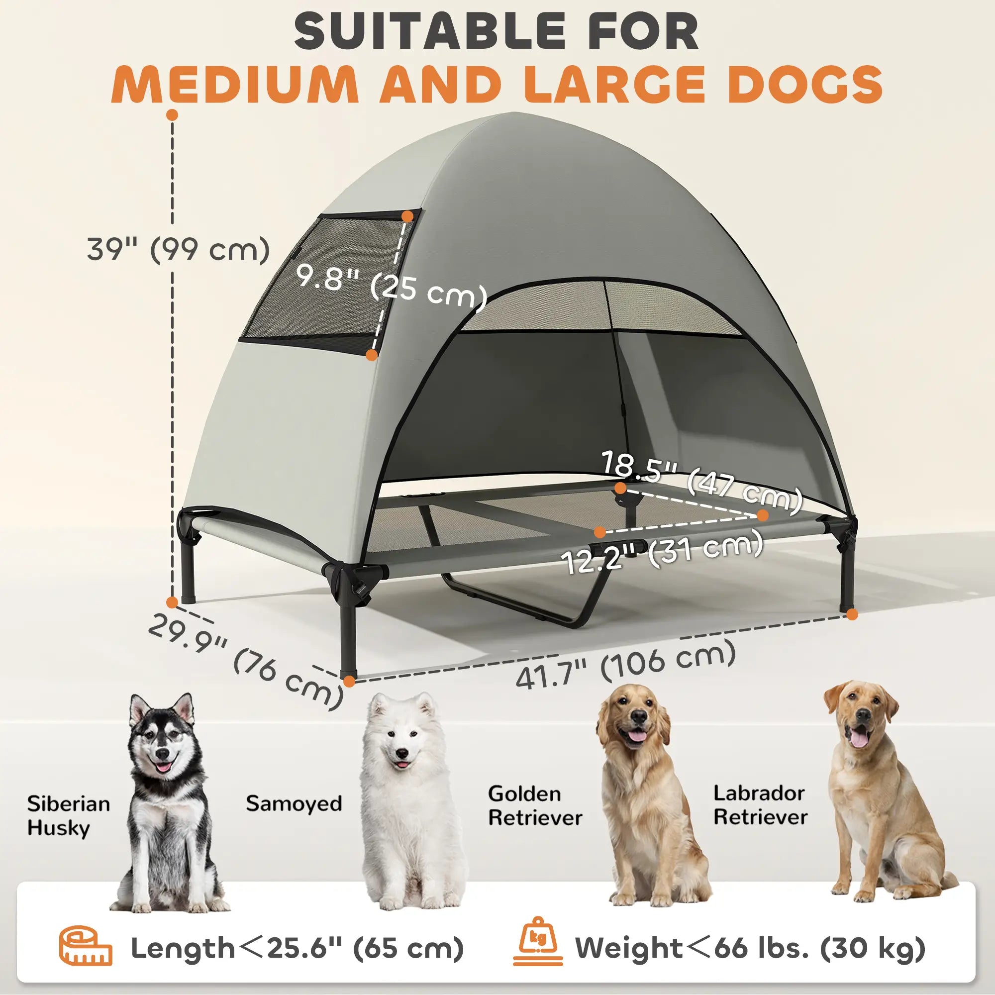 Elevated Dog Bed With Canopy, Washable Mesh, Steel Frame, 41.7