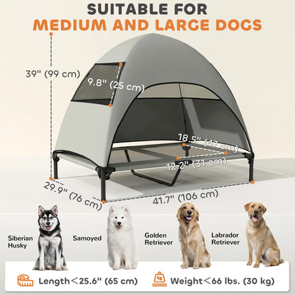 Elevated Dog Bed With Canopy, Washable Mesh, Steel Frame, 41.7" x 29.9" x 39", Light Grey Elevated Dog Beds at Gallery Canada