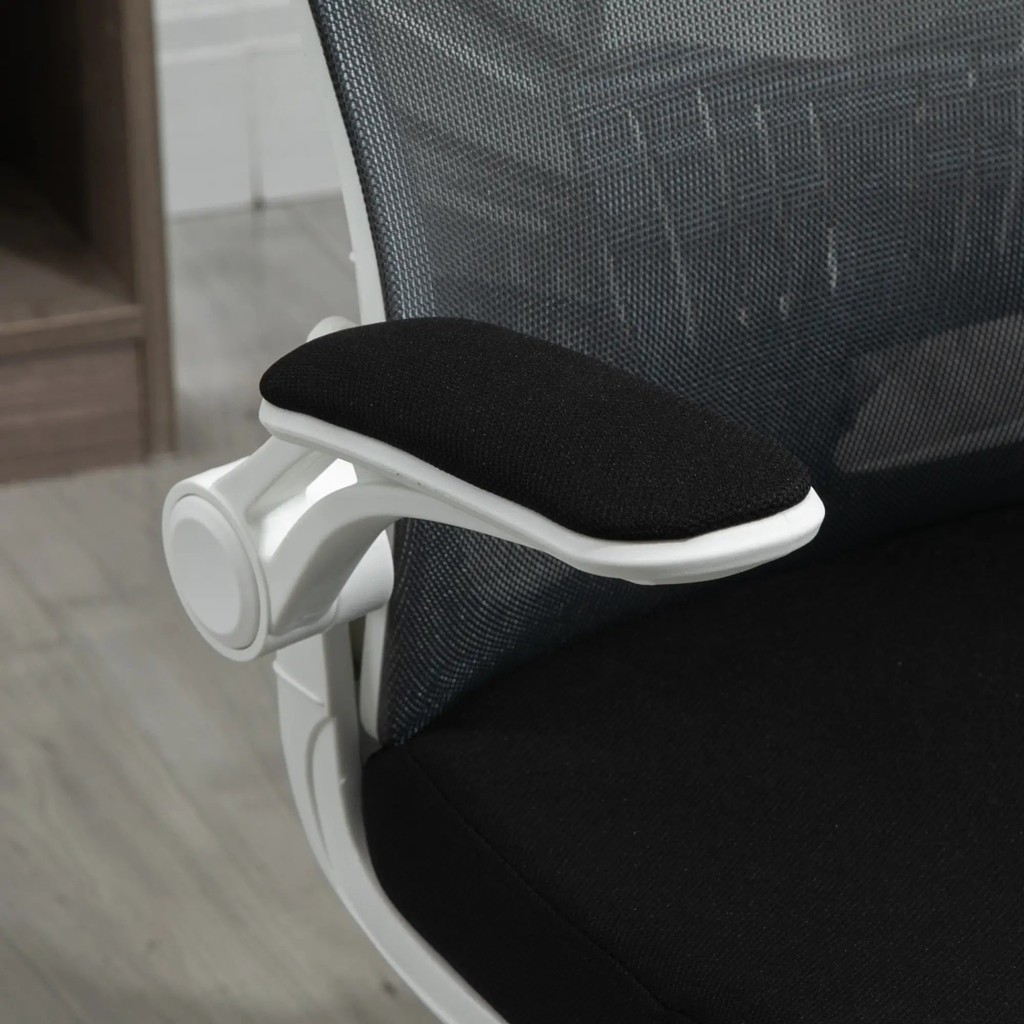 Mesh Office Chair, Swivel Task Desk, Lumbar Support, Flip-Up Arm, Adjustable Height, Grey/Black Task Chairs at Gallery Canada