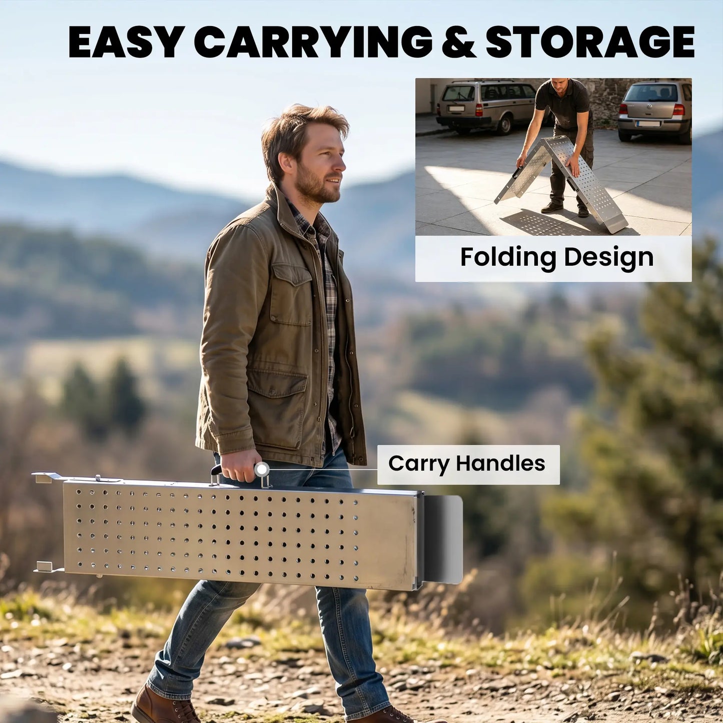 Folding Loading Ramps, 70.9" x 10", 880 lb, Silver