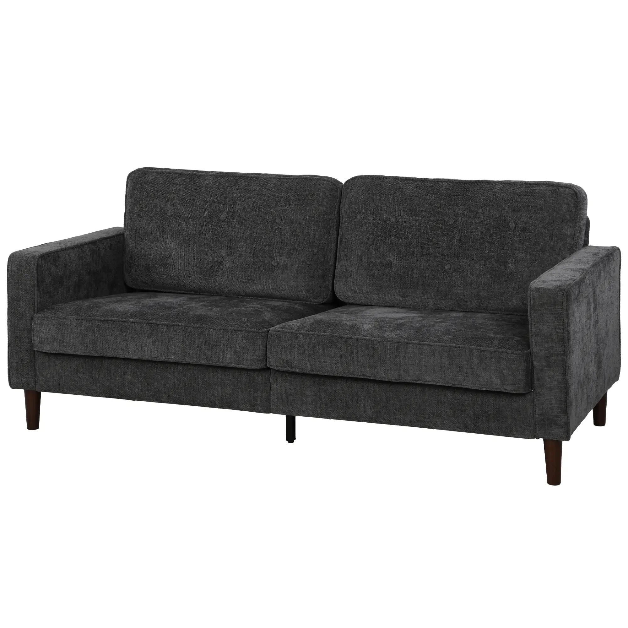 3 Seater Sofa Upholstered with Padded Cushion Modern Button Tufted Couch with Wood Legs, Dark Grey 3-Seater Sofas Dark Grey at Gallery Canada