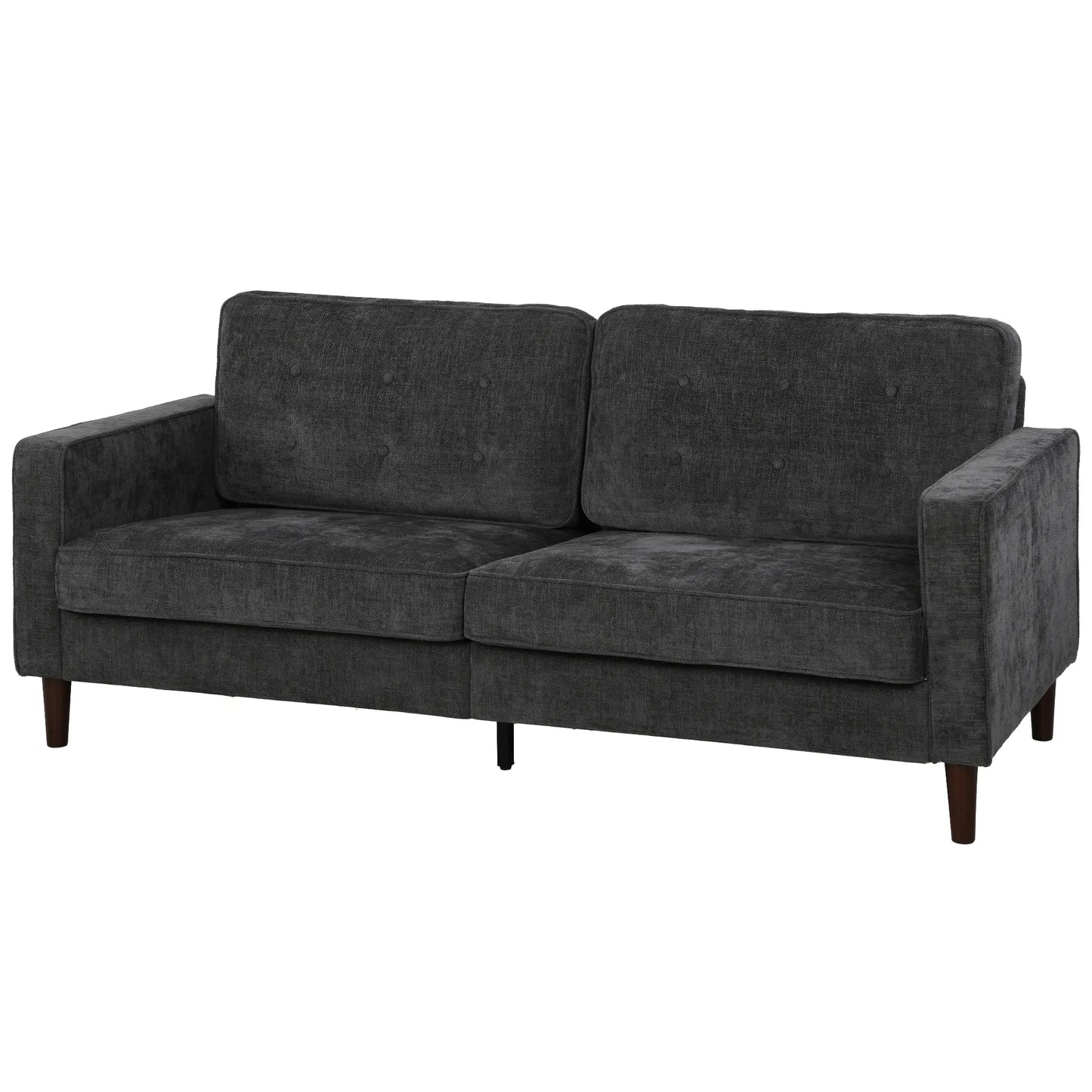3 Seater Sofa Upholstered with Padded Cushion Modern Button Tufted Couch with Wood Legs, Dark Grey 3-Seater Sofas Dark Grey at Gallery Canada