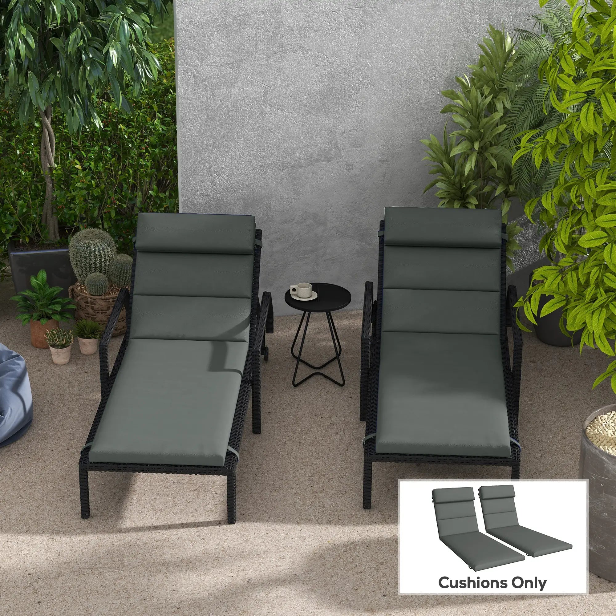 Patio Chaise Lounge Cushions, Headrest, Ties, Set of 2, Grey Patio Chair Cushions at Gallery Canada