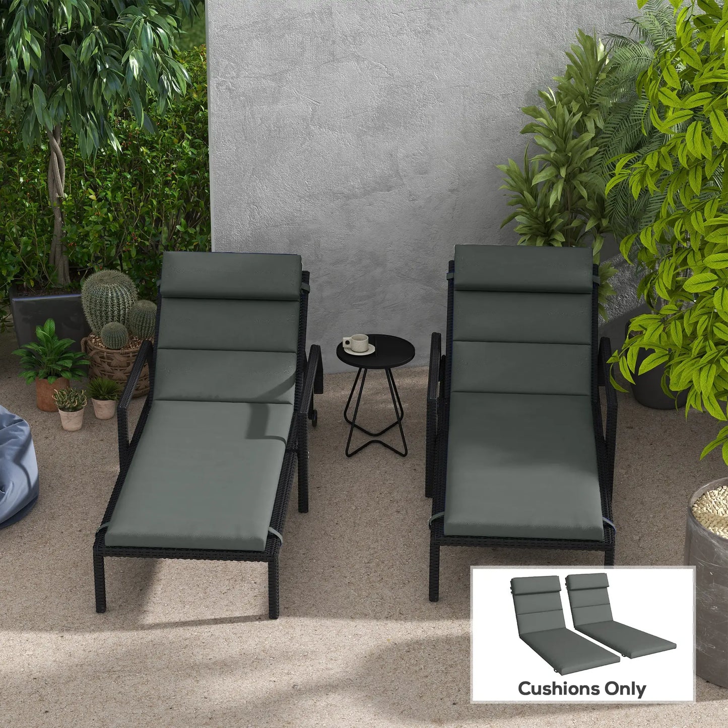 Patio Chaise Lounge Cushions, Headrest, Ties, Set of 2, Grey Patio Chair Cushions at Gallery Canada