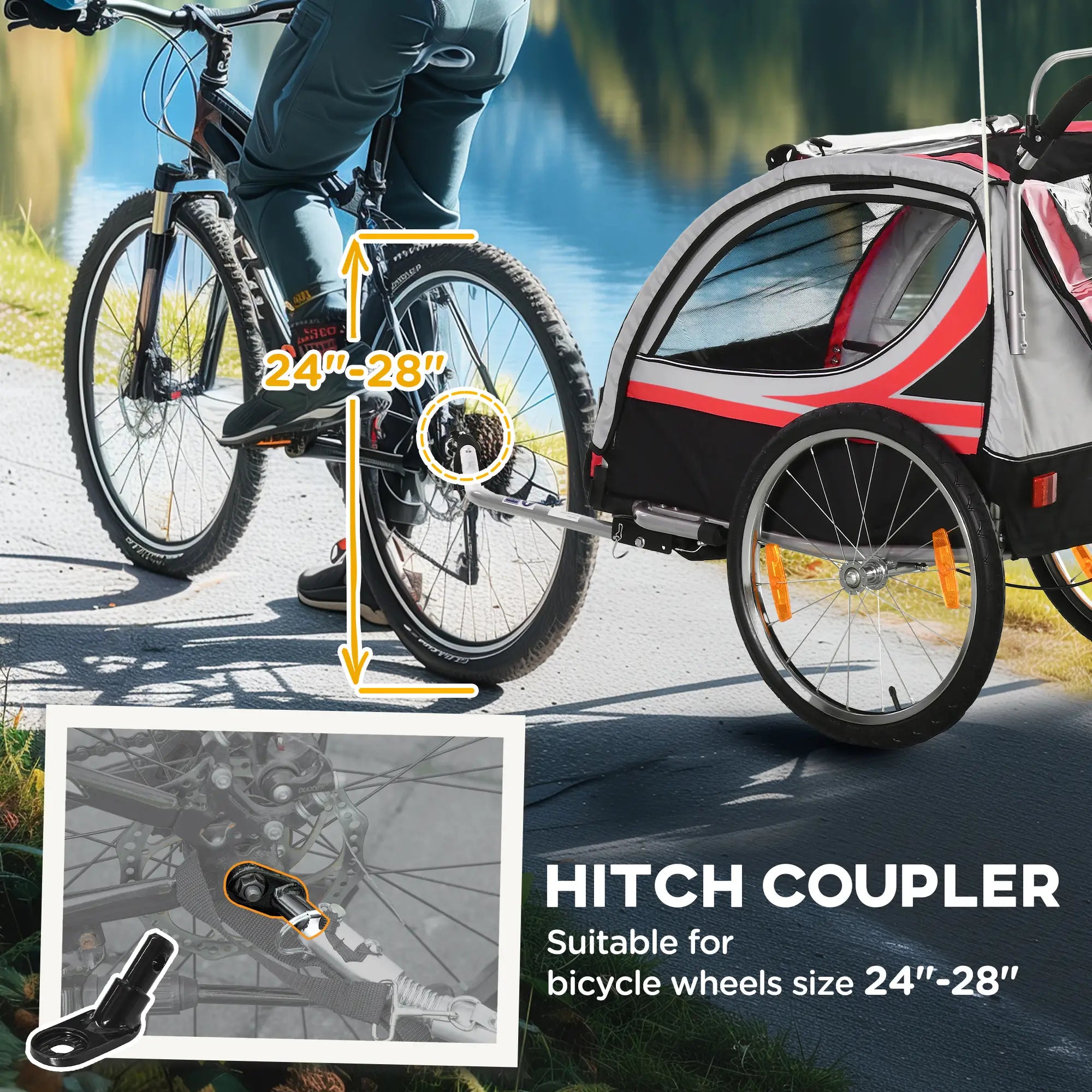 2 Seat Bike Trailer, Double Jogging Stroller, Handbrake, Red Kids Bike Trailers at Gallery Canada