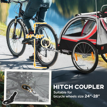 2 Seat Bike Trailer, Double Jogging Stroller, Handbrake, Red Kids Bike Trailers at Gallery Canada