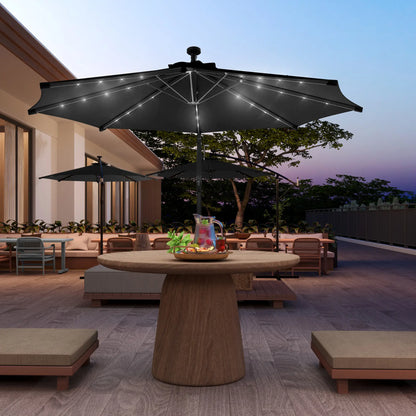 10ft Banana Umbrella, Solar Lights, Adjustable Angle, Patio Backyard, Black Offset Cantilever Umbrellas at Gallery Canada