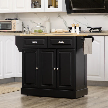 Kitchen Island with Storage, Rolling Cart, Rubber Wood Top, Black Kitchen Islands & Kitchen Carts at Gallery Canada