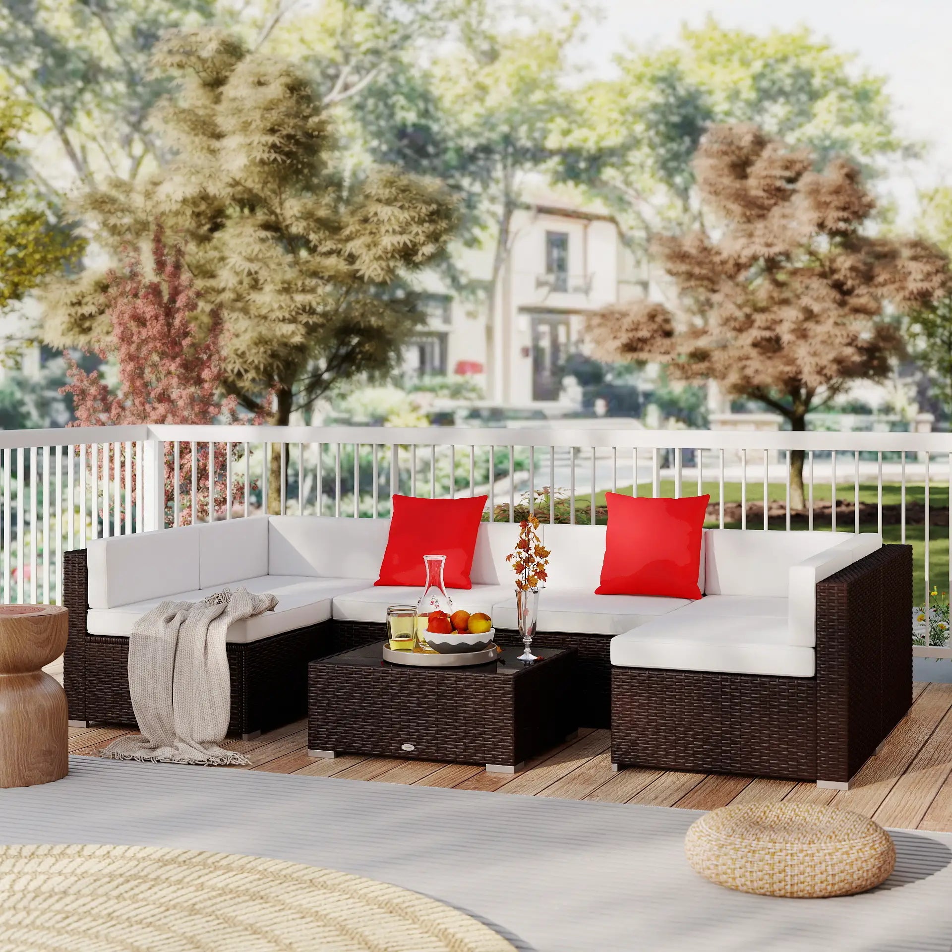 7-Piece Outdoor Wicker Sectional Sofa, Beige, Dark Brown Patio Furniture Sets at Gallery Canada