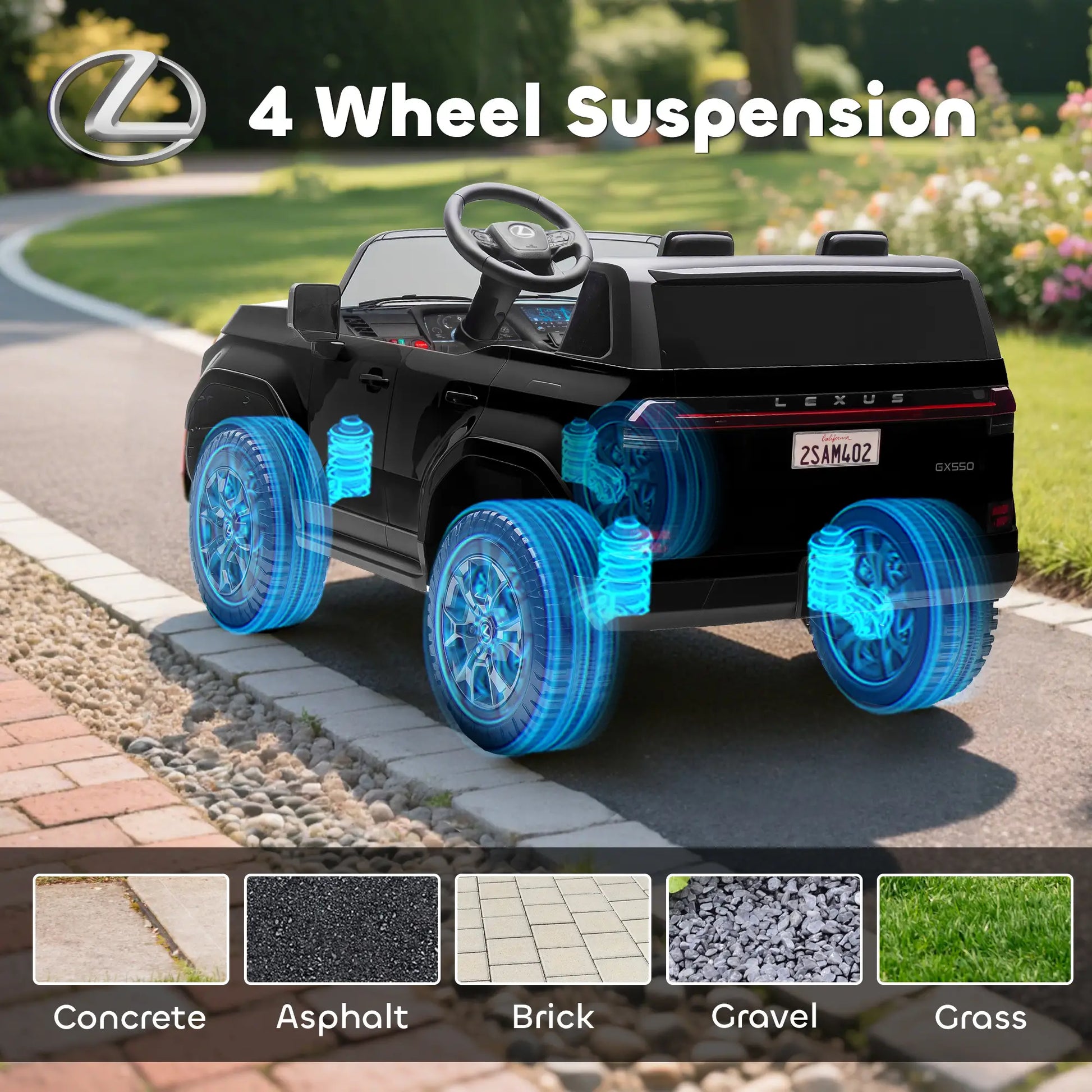 12V Ride On Car, Licensed GX550, 2-Seater, Remote Control, Suspension, Black Electric Toy Cars at Gallery Canada