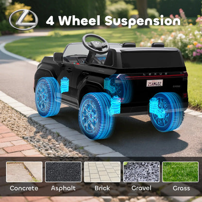 12V Ride On Car, Licensed GX550, 2-Seater, Remote Control, Suspension, Black Electric Toy Cars at Gallery Canada