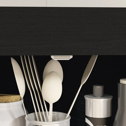 72 Inch Tall Pantry Cabinet, 4 Door Kitchen Storage, Black Wood Grain, Black Kitchen Pantry Cabinets at Gallery Canada