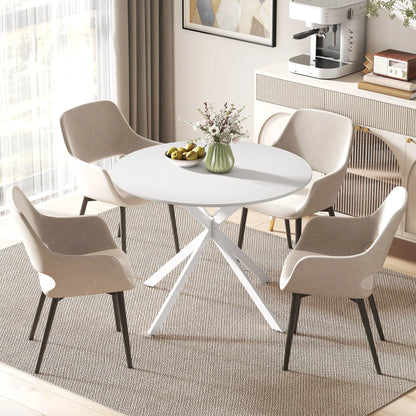 40" Round Kitchen Table For 4, Industrial Dining Table, White Oak, White Dining Tables at Gallery Canada