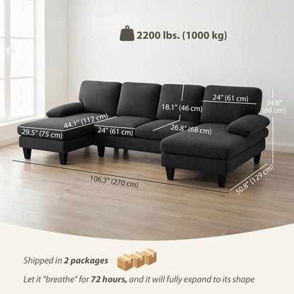 U Shaped Sectional Sofa, Double Chaise, 2200lb Capacity, Dark Grey 3-Seater Sofas at Gallery Canada