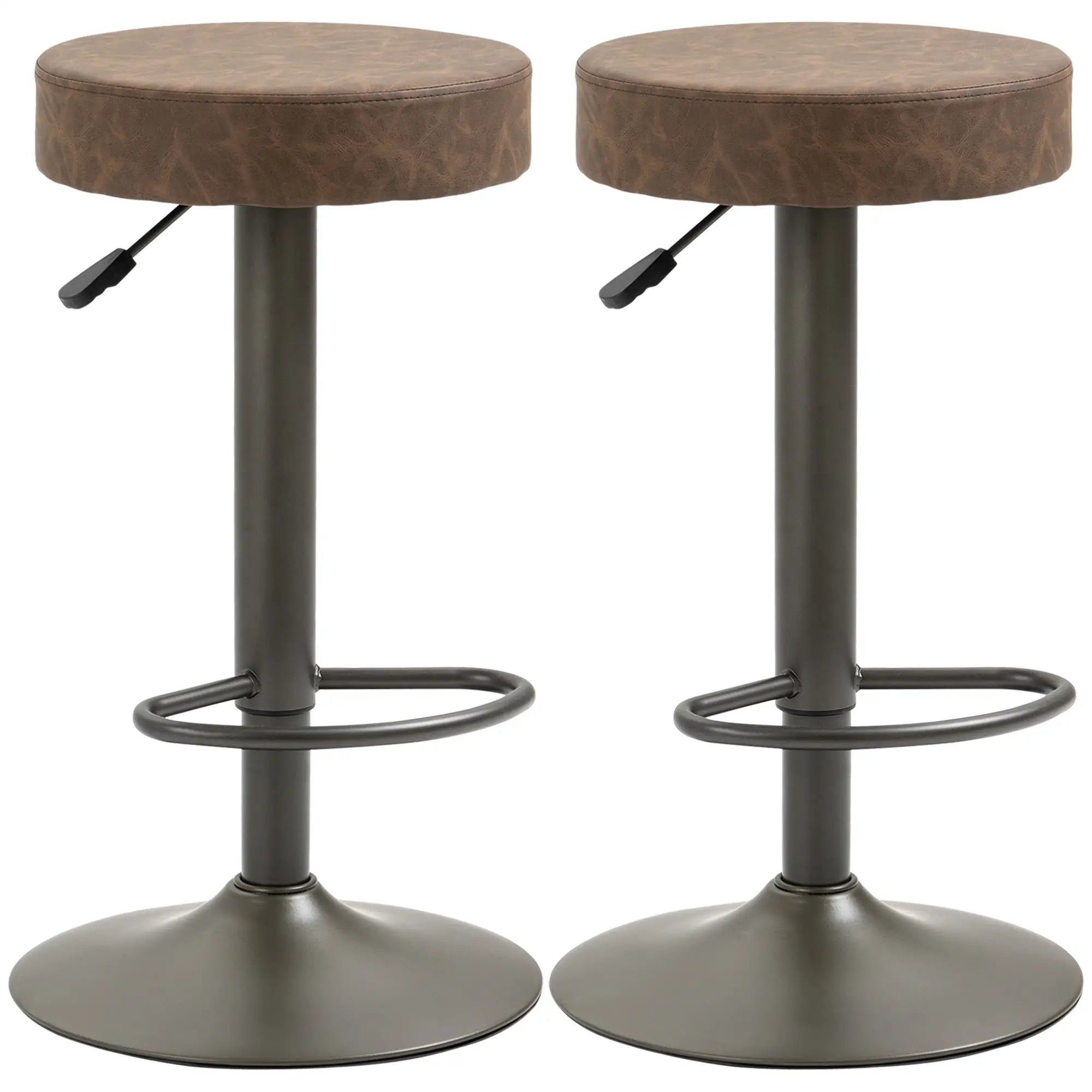 Adjustable Bar Stools Set of 2, Swivel with Footrest, PU Leather, Brown Bar Stools at Gallery Canada