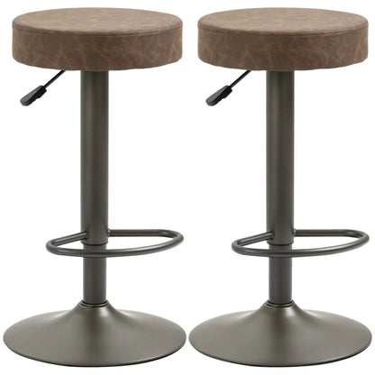 Adjustable Bar Stools Set of 2, Swivel with Footrest, PU Leather, Brown Bar Stools at Gallery Canada