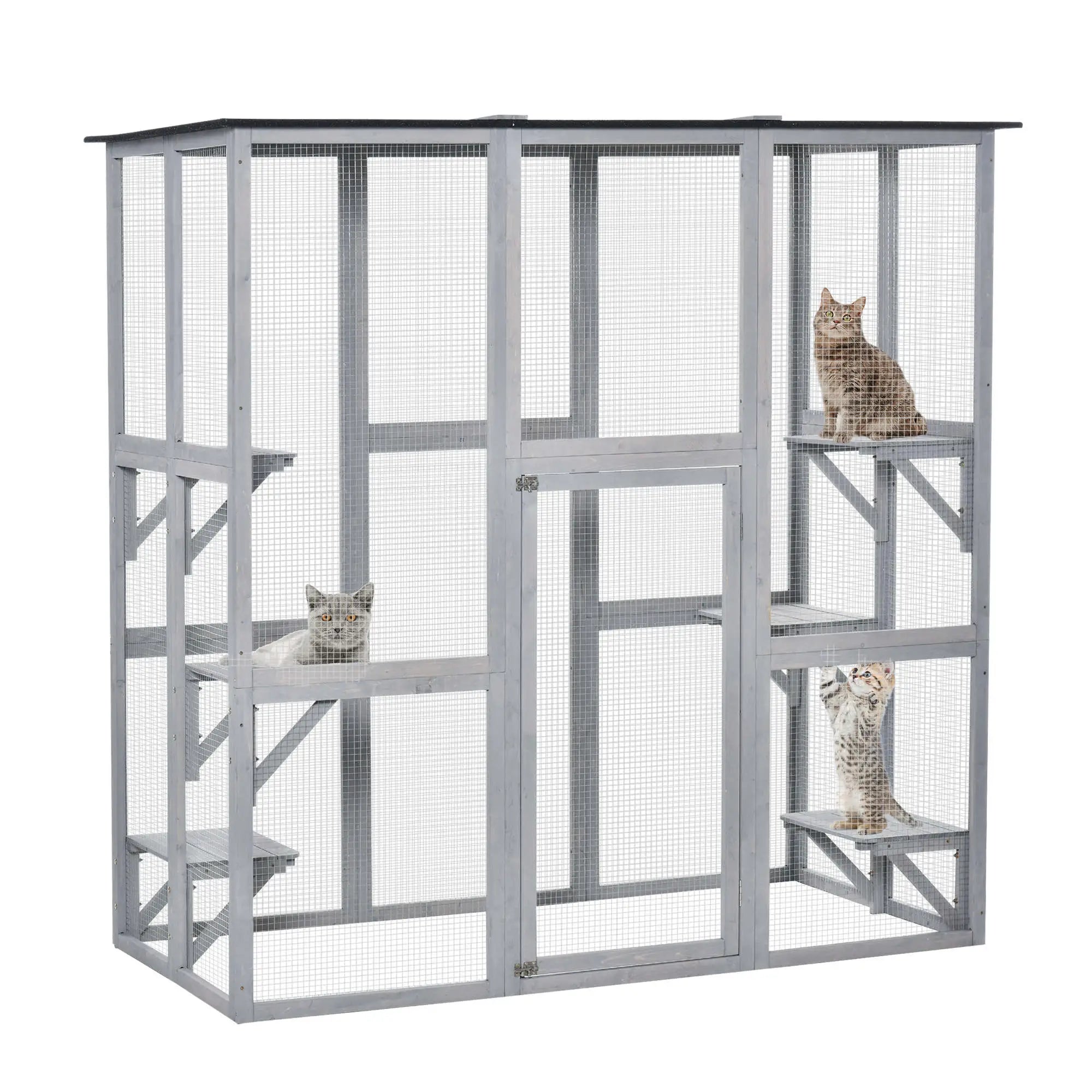 Large Outdoor Catio Enclosure, Weatherproof Cat House, Wooden Patio Cage, 6 Platforms, 71