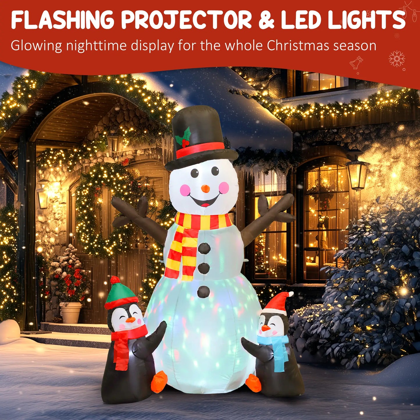 6FT Snowman Penguins Inflatable with LED Lights, Flashing Projector Christmas Inflatables at Gallery Canada