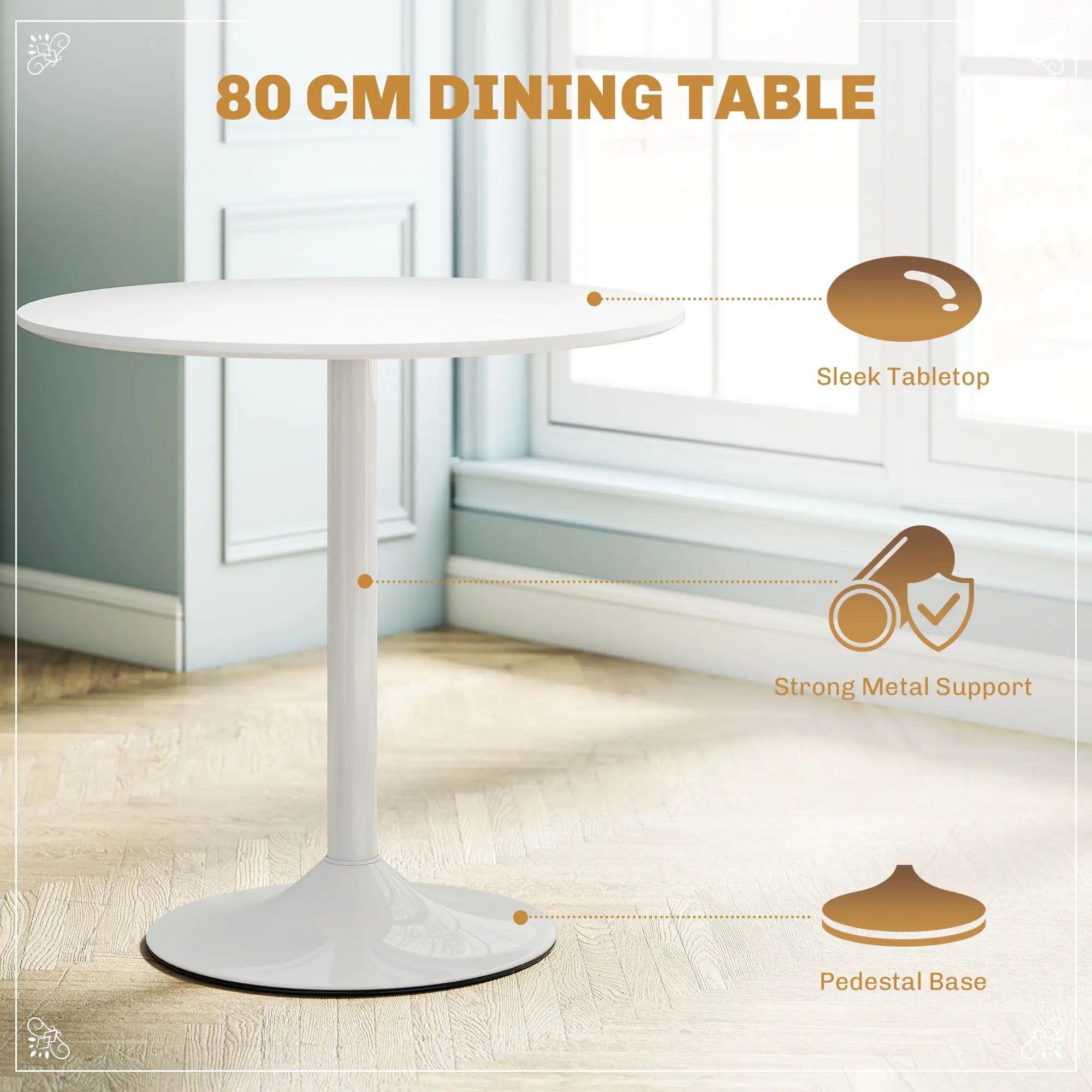 Round Dining Table Set for 4, Pedestal Base, PU Padded Seats, White Dining Table Sets at Gallery Canada