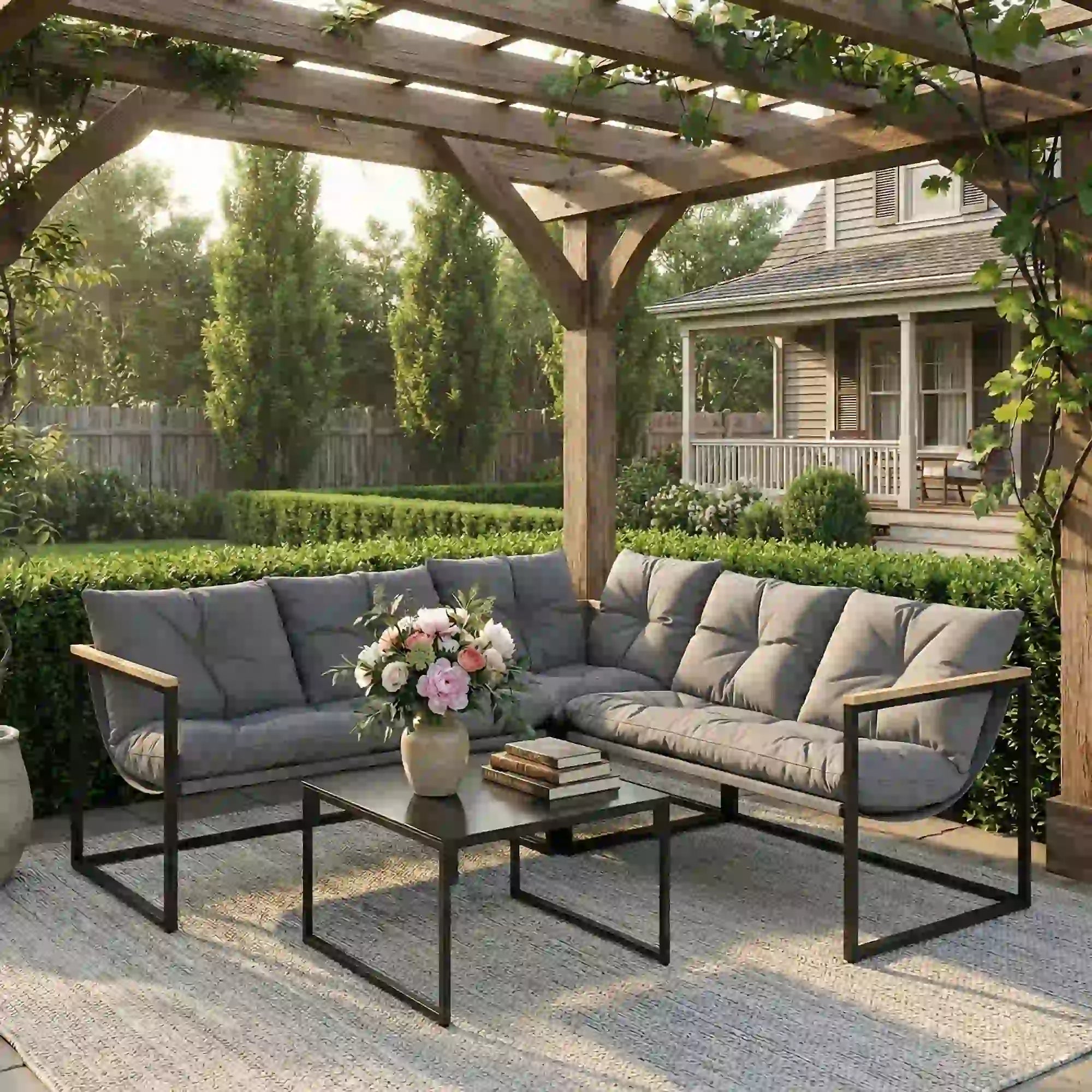 4 Piece Patio Furniture Set With Thick Cushions, Coffee Table, Grey Patio Furniture Sets at Gallery Canada