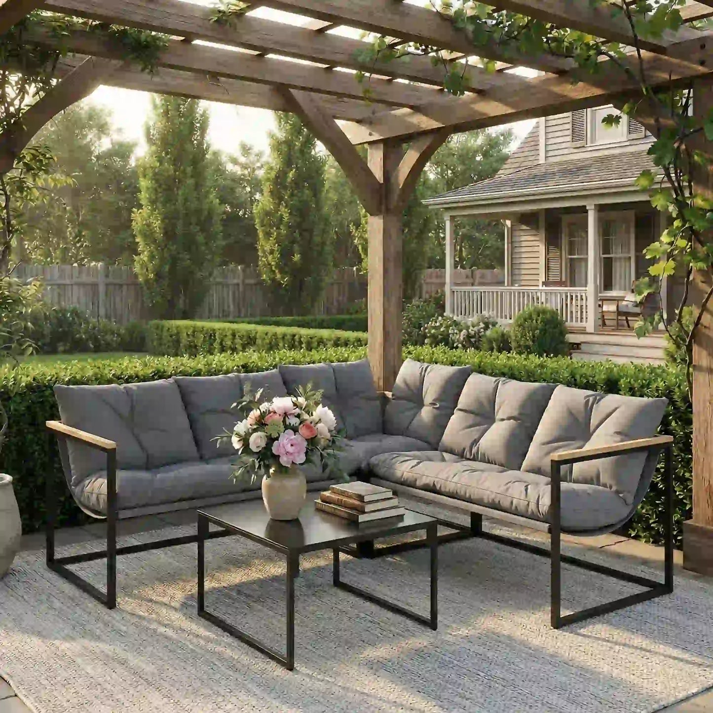 4 Piece Patio Furniture Set With Thick Cushions, Coffee Table, Grey Patio Furniture Sets at Gallery Canada