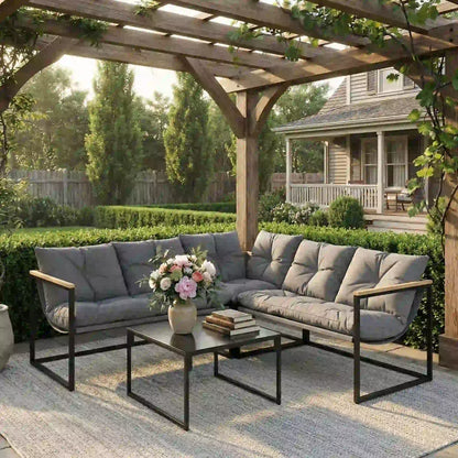 4 Piece Patio Furniture Set With Thick Cushions, Coffee Table, Grey Patio Furniture Sets at Gallery Canada