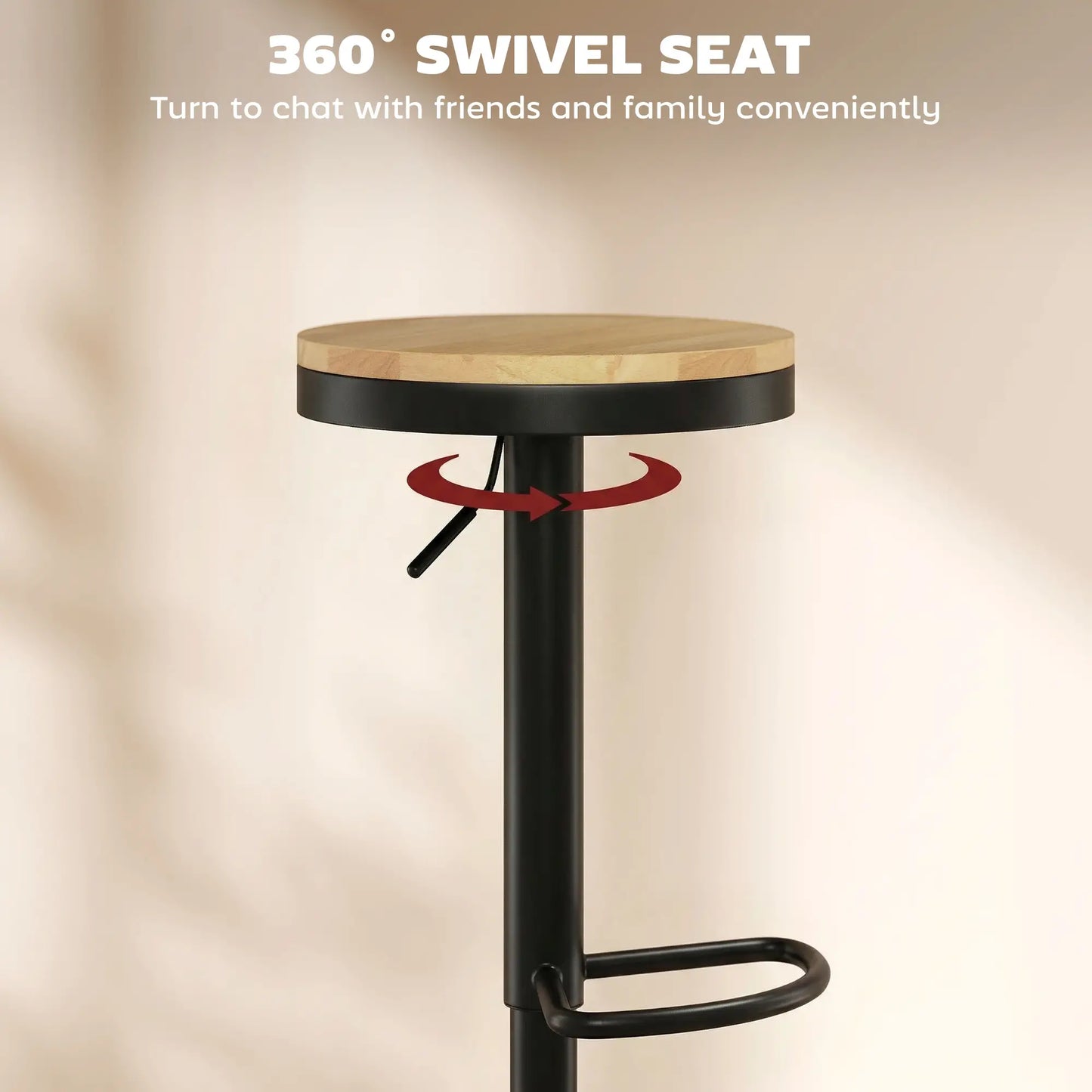 Wood Swivel Barstools Set Of 2, Adjustable Height, Natural Wood And Black, Black Bar Stools at Gallery Canada