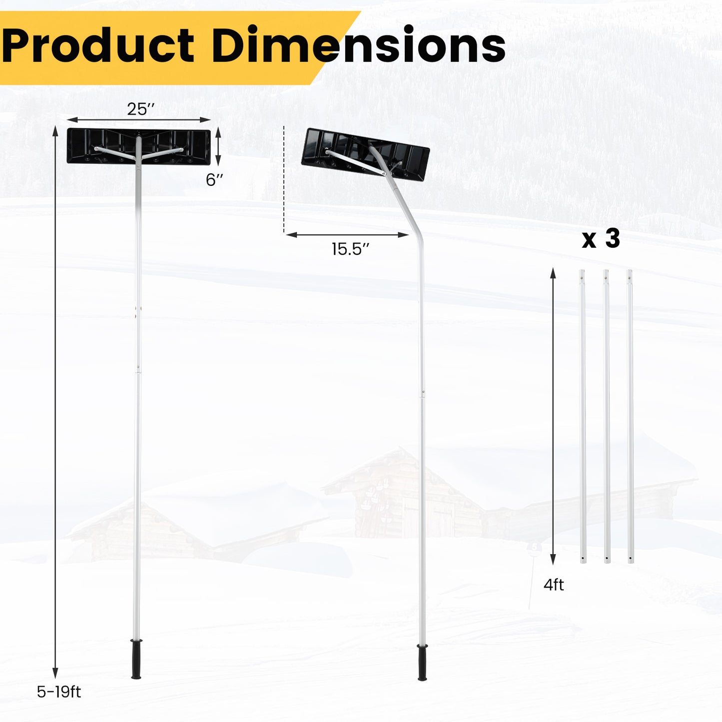5-19 Ft Extendable Aluminum Snow Removal Tool, Black Snow Removal at Gallery Canada