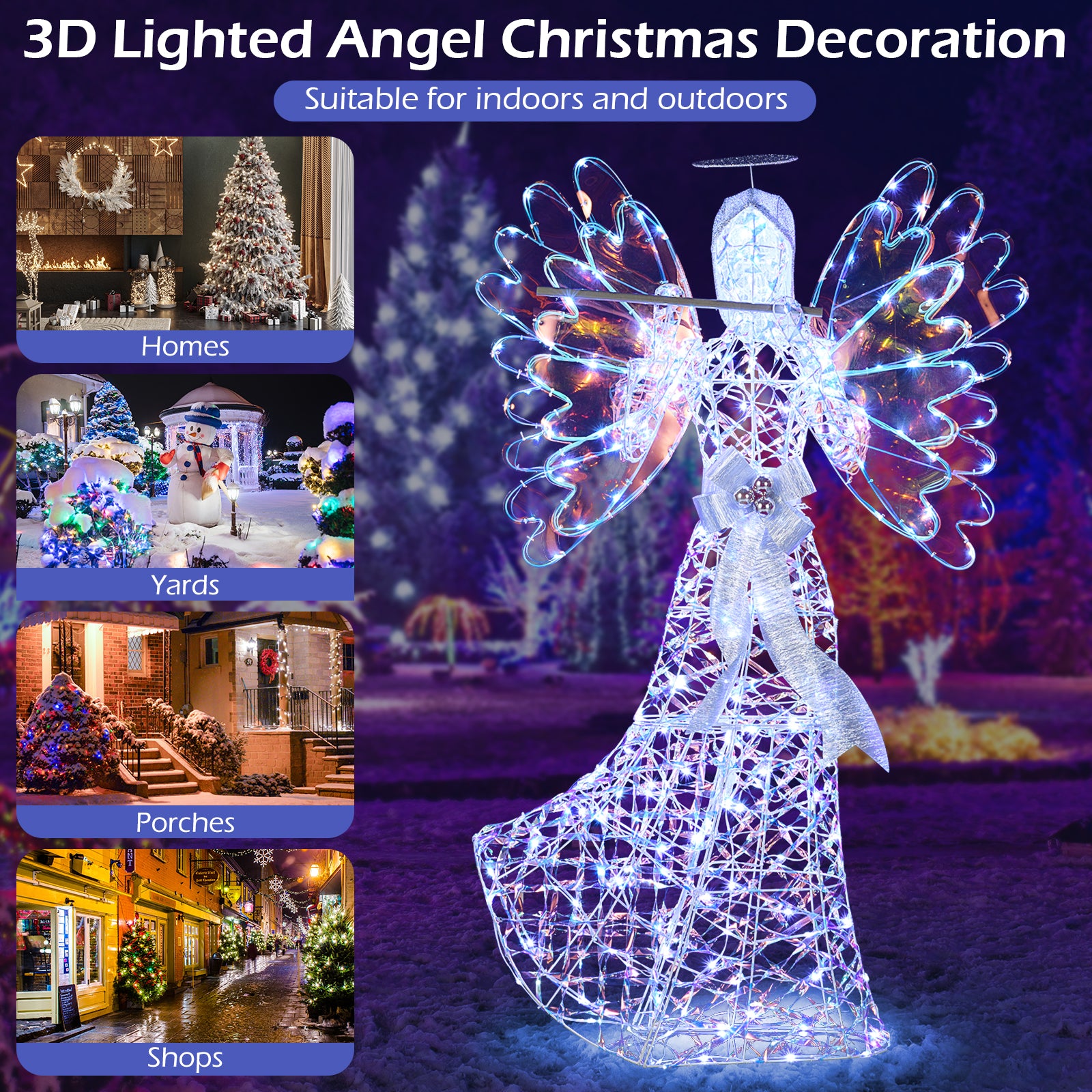 5.2 FT Angel Christmas Decoration, 3D Glittering Halo With Flute, White Christmas at Gallery Canada