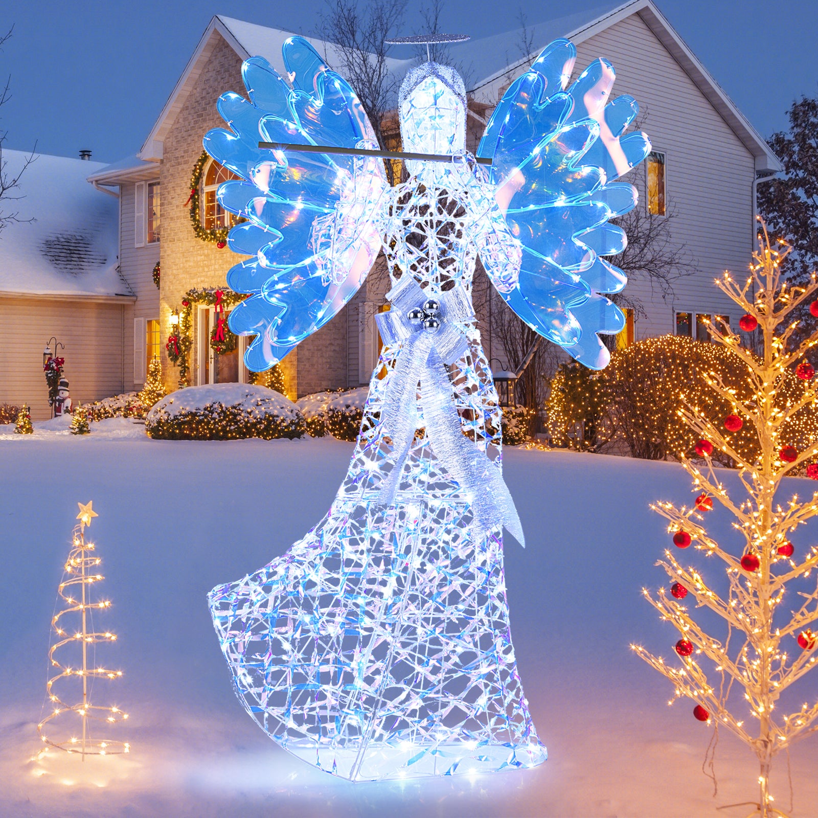5.2 FT Angel Christmas Decoration, 3D Glittering Halo With Flute, White Christmas at Gallery Canada