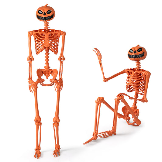 5.2 FT Halloween Skeleton, Pumpkin Head, Movable Joints, Orange Halloween Orange at Gallery Canada
