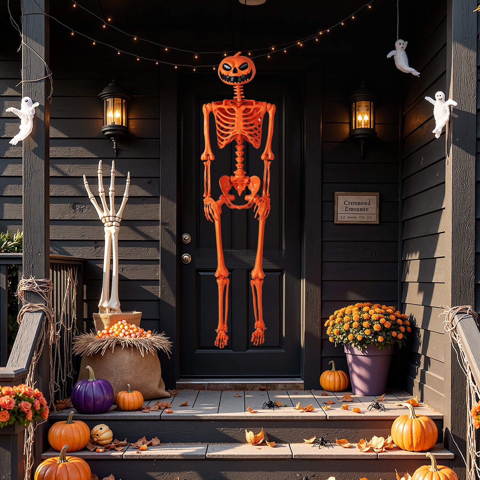 5.2 FT Halloween Skeleton, Pumpkin Head, Movable Joints, Orange Halloween at Gallery Canada