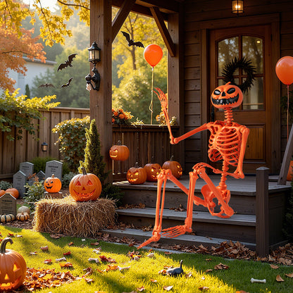 5.2 FT Halloween Skeleton, Pumpkin Head, Movable Joints, Orange Halloween at Gallery Canada