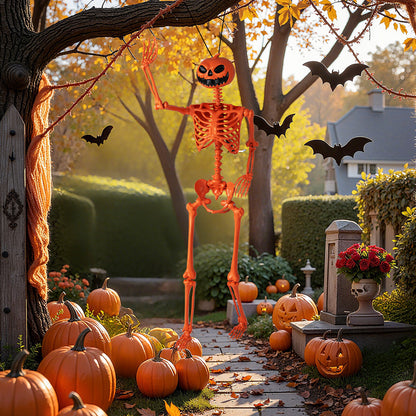 5.2 FT Halloween Skeleton, Pumpkin Head, Movable Joints, Orange Halloween at Gallery Canada