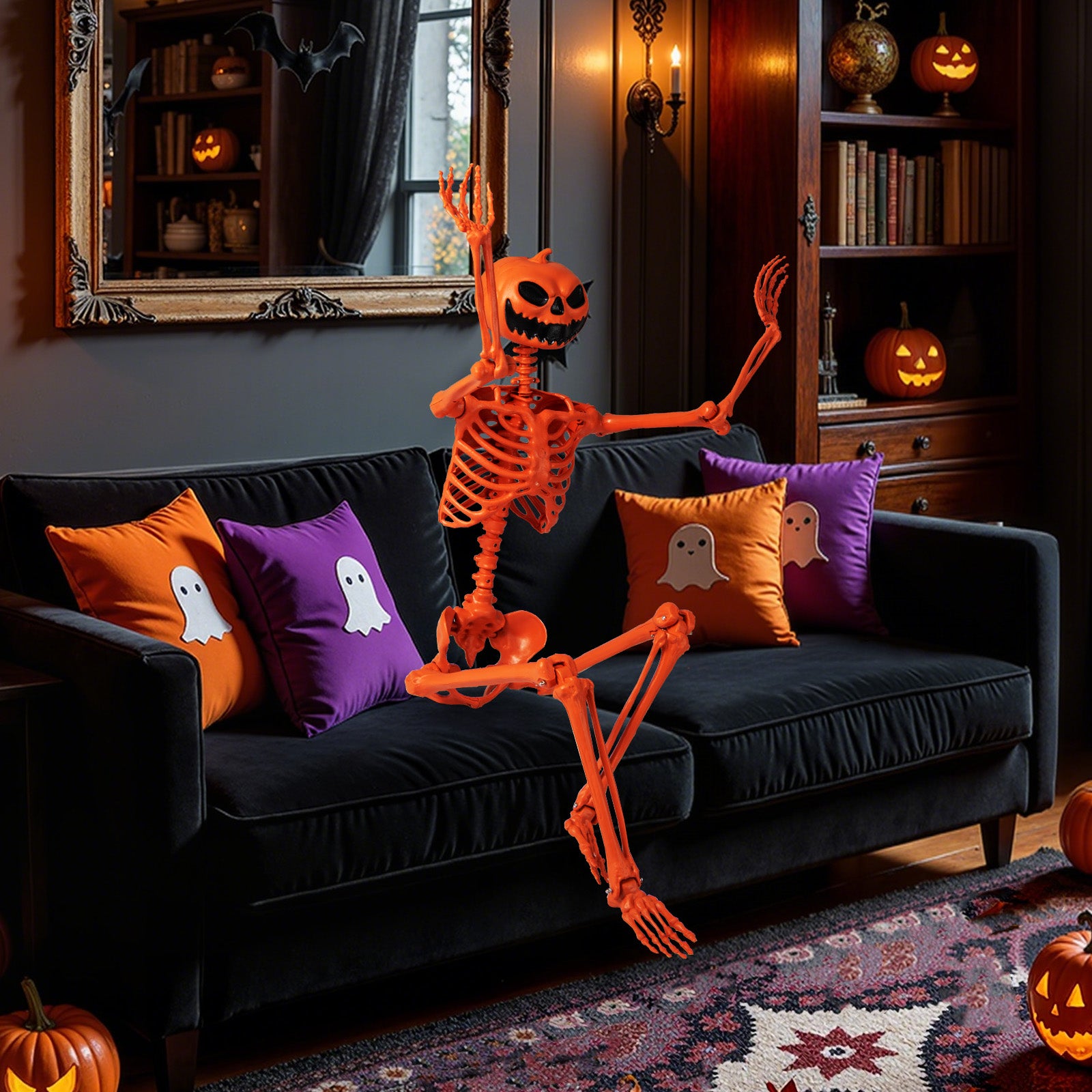 5.2 FT Halloween Skeleton, Pumpkin Head, Movable Joints, Orange Halloween at Gallery Canada