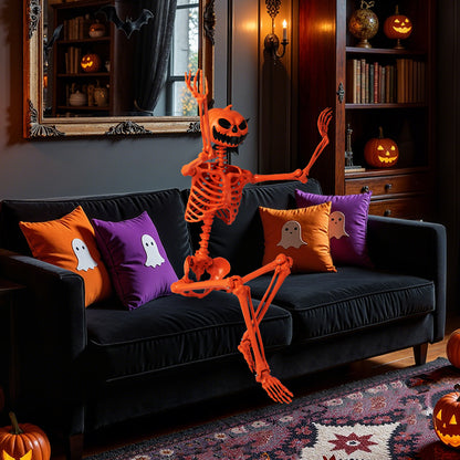 5.2 FT Halloween Skeleton, Pumpkin Head, Movable Joints, Orange Halloween at Gallery Canada