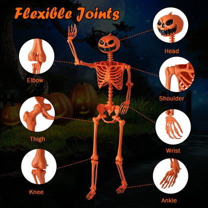 5.2 FT Halloween Skeleton, Pumpkin Head, Movable Joints, Orange Halloween at Gallery Canada